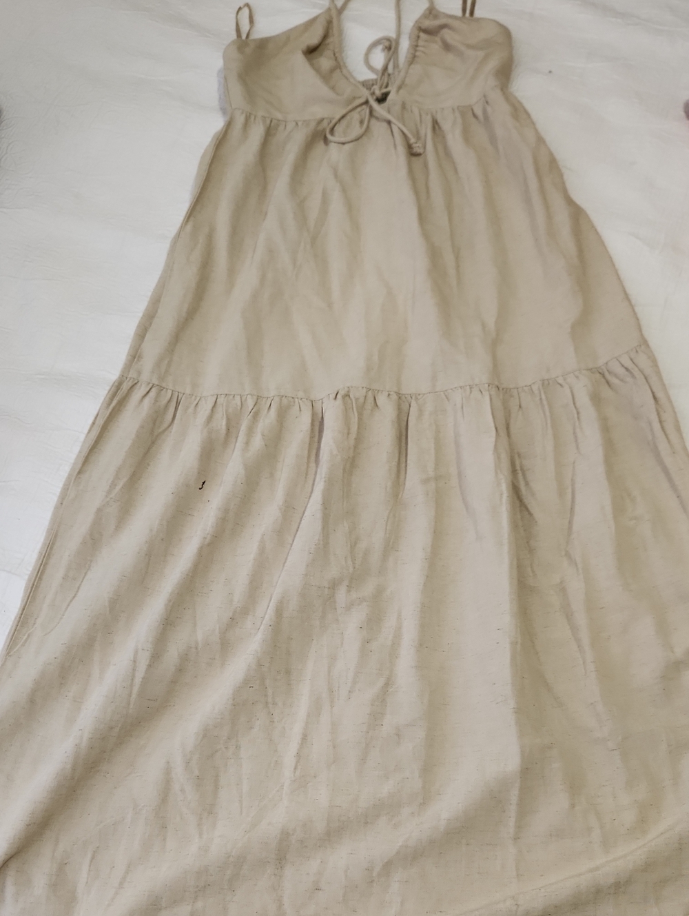 Beige Tiered Maxi Dress with Tie Front